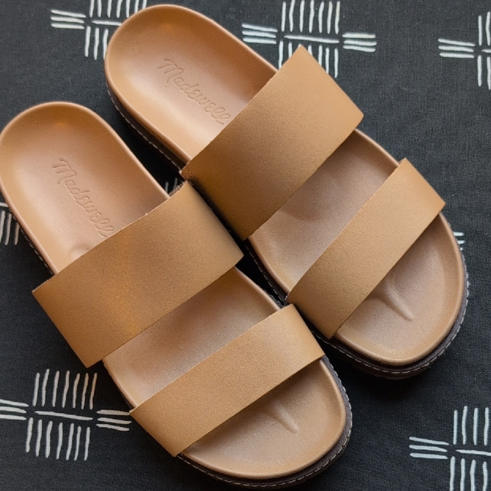 Madewell Charlie Double Strap Camel Slide Sandals